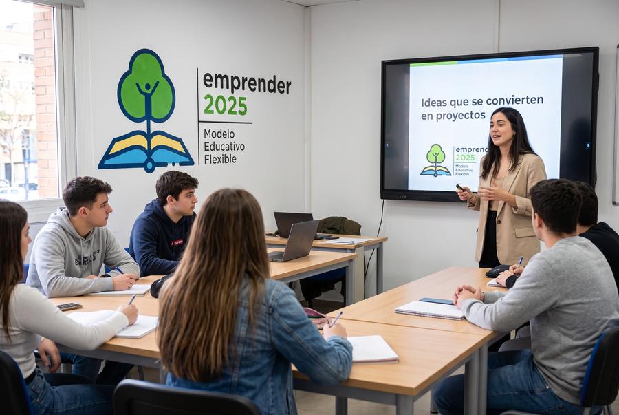 Estudiantes en clase presencial con su docente